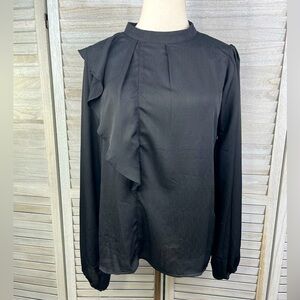 ANDREE (By Unit) Black Semi Sheer Ruffle Front Blouse-Medium